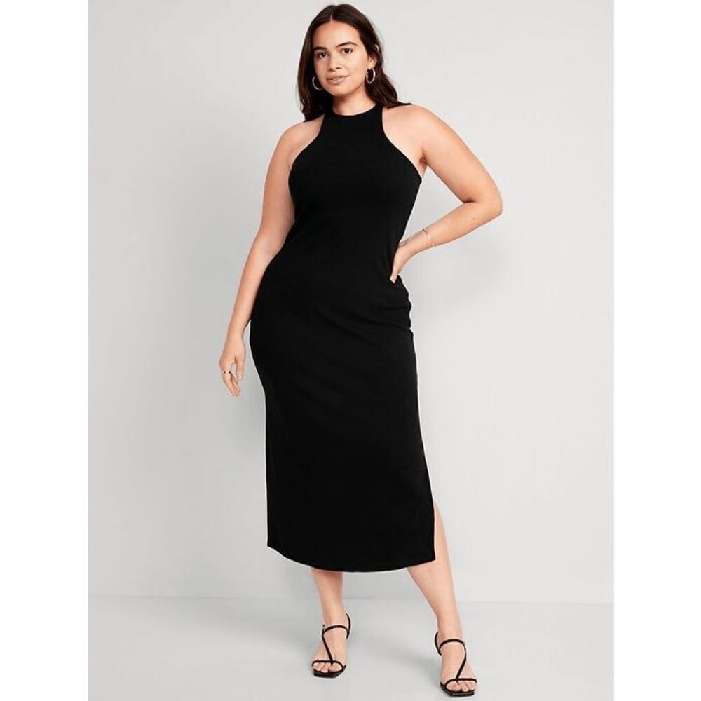 Old Navy Black‎ Fitted High-Neck Rib-Knit Maxi Dress XXL